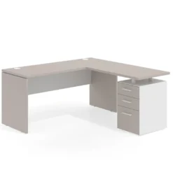 Mesa de Escritorio con cajones en L Work Plus fondo 60, frontales melamina diseño bicolor