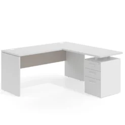 Mesa de Escritorio con cajones en L Work Plus fondo 60, frontales melamina estructura blanco mate