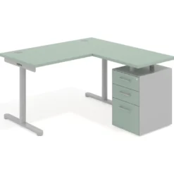 Mesa de Escritorio con cajones, fondo 68cm, estructura aluminio, ala corta, pedestal melamina