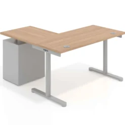 Mesa de Escritorio con cajones, fondo 68cm, estructura aluminio, ala corta, pedestal melamina