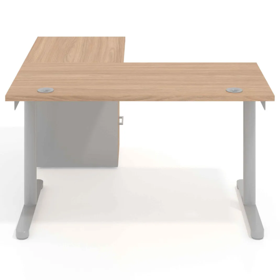 Mesa de Escritorio con cajones, fondo 68cm, estructura aluminio, ala corta, pedestal melamina