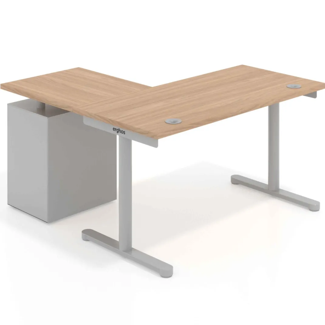 Mesa de Escritorio con cajones, fondo 68cm, estructura aluminio, ala corta, pedestal melamina