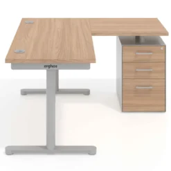 Mesa de Escritorio con cajones, fondo 68cm, estructura aluminio, ala corta, pedestal melamina