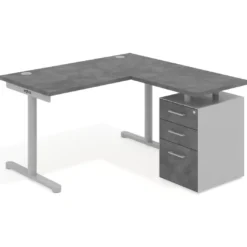 Mesa de Escritorio con cajones, fondo 68cm, estructura aluminio, ala corta, pedestal melamina