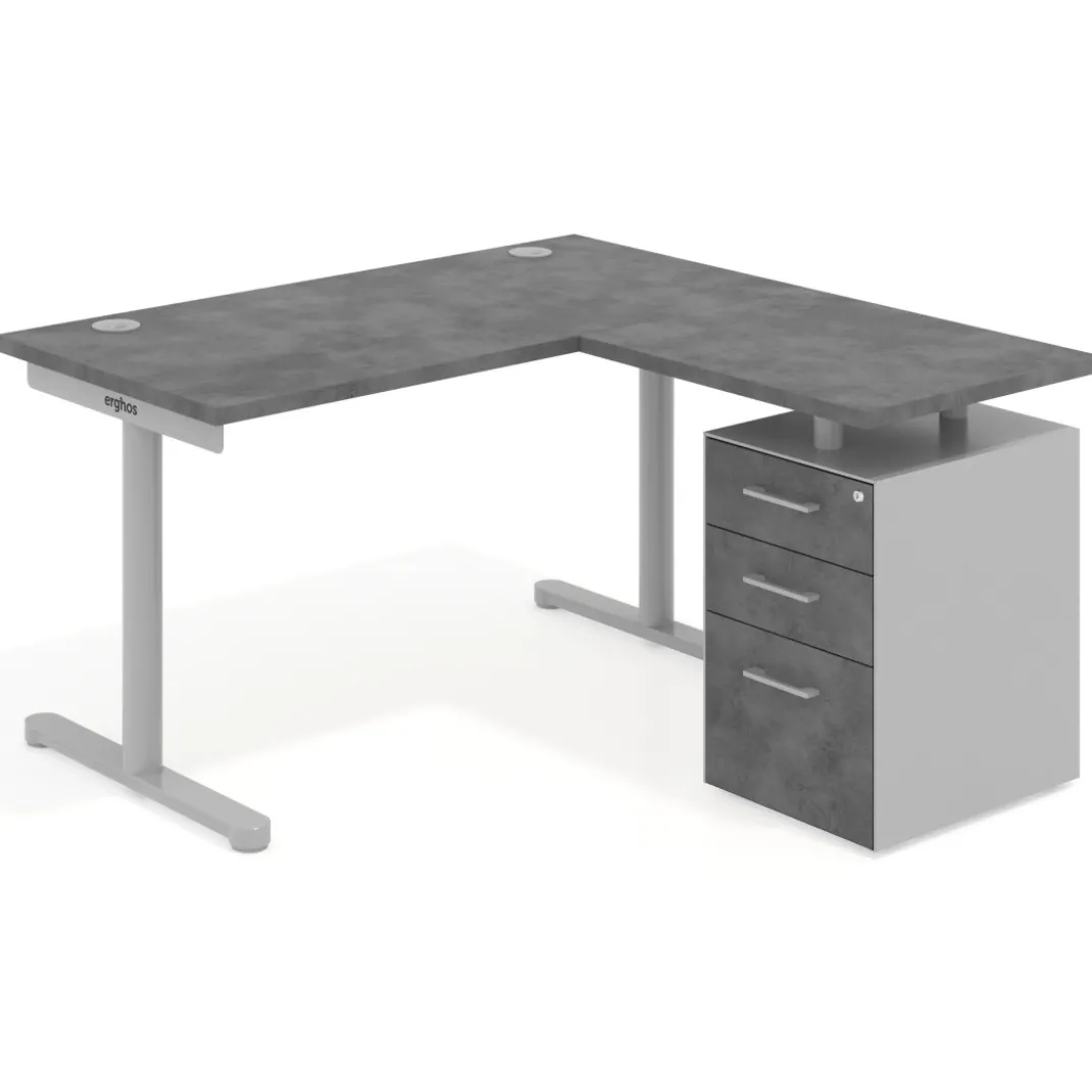Mesa de Escritorio con cajones, fondo 68cm, estructura aluminio, ala corta, pedestal melamina