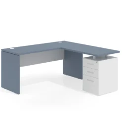 Mesa de Escritorio con cajones en L Work Plus fondo 60, frontales de metal diseño bicolor