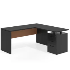 Mesa de Escritorio con cajones en L Work Plus fondo 60, frontales de metal estructura bocamina