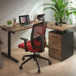 Mesa de Escritorio con cajones, fondo 68cm, estructura negra, ala corta, pedestal melamina
