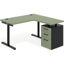 Mesa de Escritorio con cajones, fondo 68cm, estructura negra, ala corta, pedestal melamina