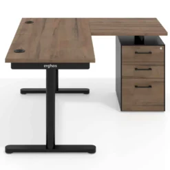 Mesa de Escritorio con cajones, fondo 68cm, estructura negra, ala corta, pedestal melamina