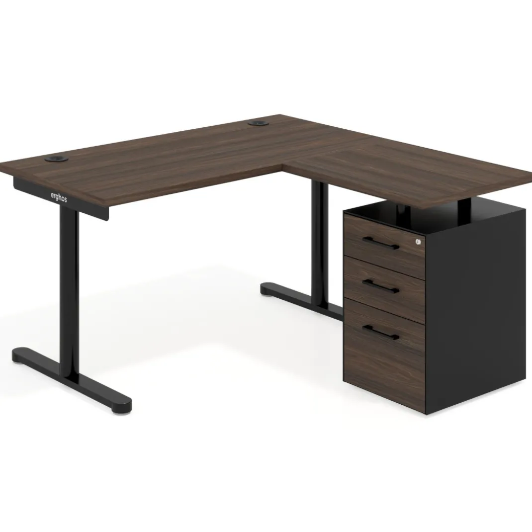 Mesa de Escritorio con cajones, fondo 68cm, estructura negra, ala corta, pedestal melamina