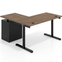 Mesa de Escritorio con cajones, fondo 68cm, estructura negra, ala corta, pedestal melamina