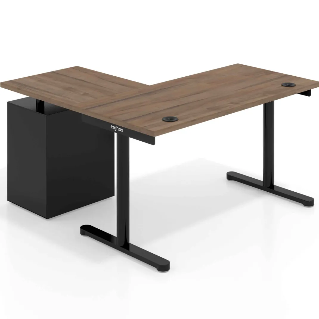 Mesa de Escritorio con cajones, fondo 68cm, estructura negra, ala corta, pedestal melamina