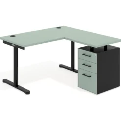 Mesa de Escritorio con cajones, fondo 68cm, estructura negra, ala corta, pedestal melamina