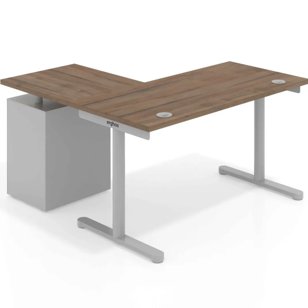 Mesa de Escritorio con cajones, fondo 68cm, estructura aluminio, ala corta, pedestal metálico