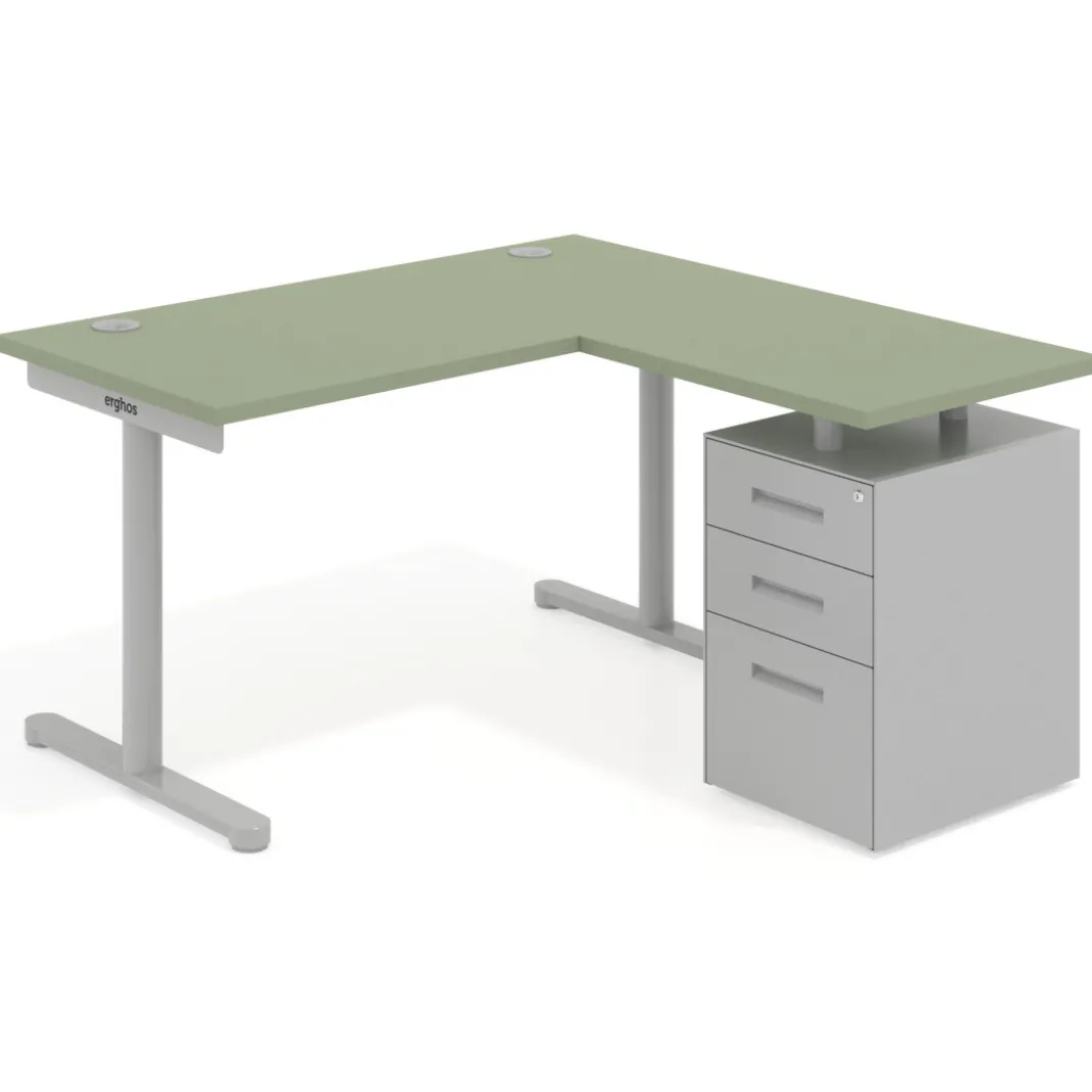 Mesa de Escritorio con cajones, fondo 68cm, estructura aluminio, ala corta, pedestal metálico