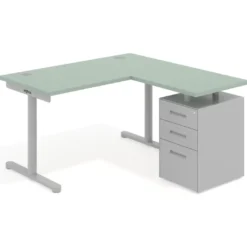 Mesa de Escritorio con cajones, fondo 68cm, estructura aluminio, ala corta, pedestal metálico