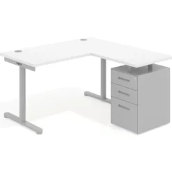 Mesa de Escritorio con cajones, fondo 68cm, estructura aluminio, ala corta, pedestal metálico