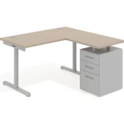 Mesa de Escritorio con cajones, fondo 68cm, estructura aluminio, ala corta, pedestal metálico