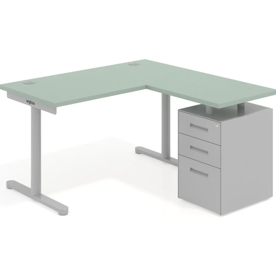 Mesa de Escritorio con cajones, fondo 68cm, estructura aluminio, ala corta, pedestal metálico