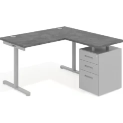 Mesa de Escritorio con cajones, fondo 68cm, estructura aluminio, ala corta, pedestal metálico