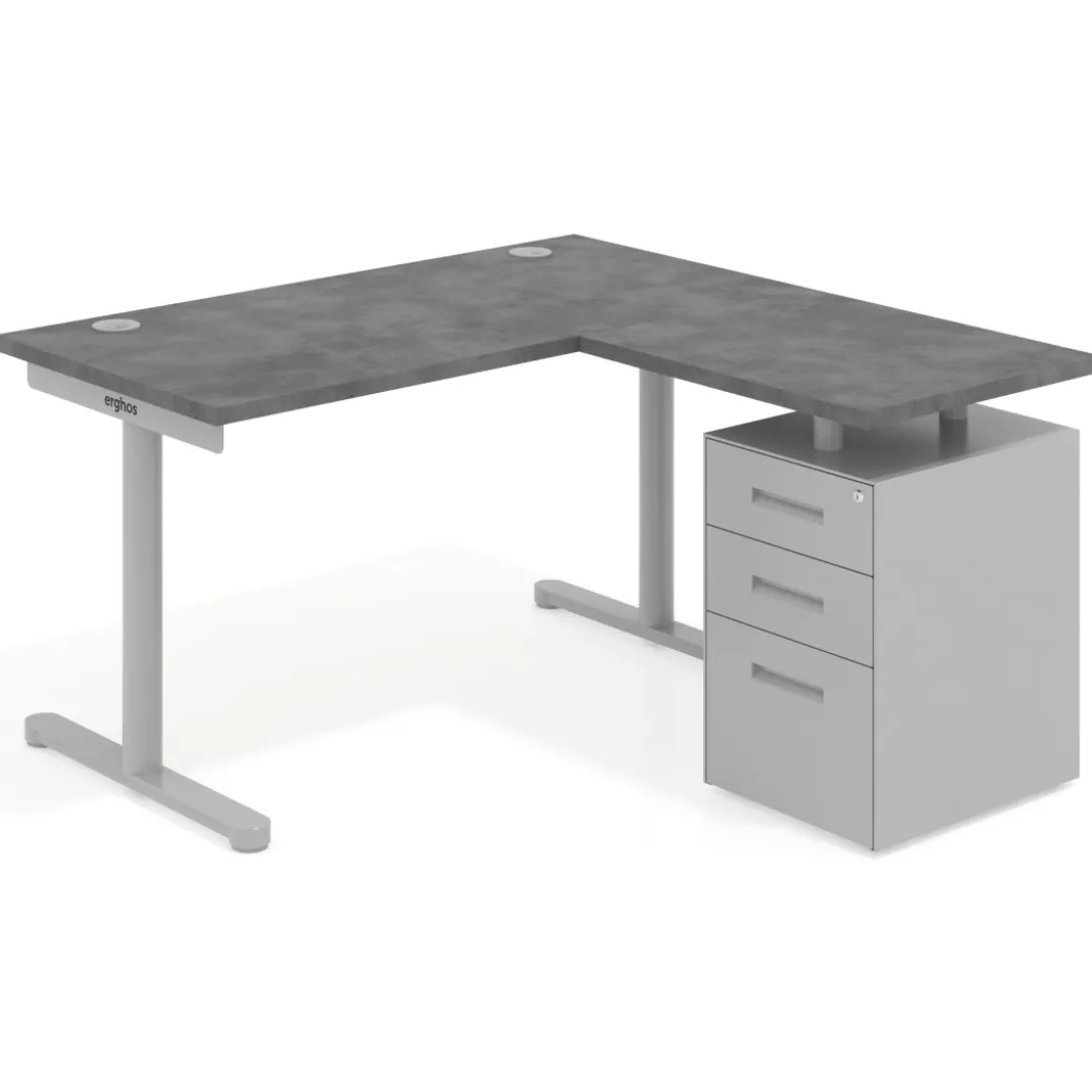 Mesa de Escritorio con cajones, fondo 68cm, estructura aluminio, ala corta, pedestal metálico