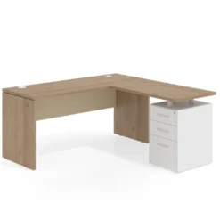 Mesa de Escritorio con cajones en L Work Plus fondo 60, frontales de metal estructura naturale