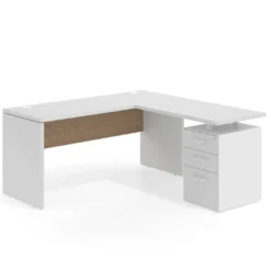 Mesa de Escritorio con cajones en L Work Plus fondo 60, frontales melamina diseño rayado