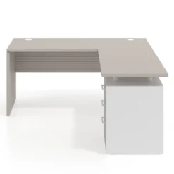 Mesa de Escritorio con cajones en L Work Plus fondo 60, frontales melamina diseño rayado