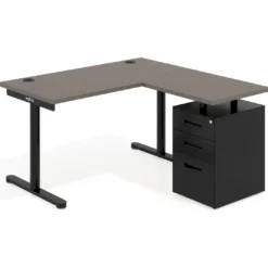 Mesa de Escritorio con cajones, fondo 68cm, estructura negra, ala corta, pedestal metálico