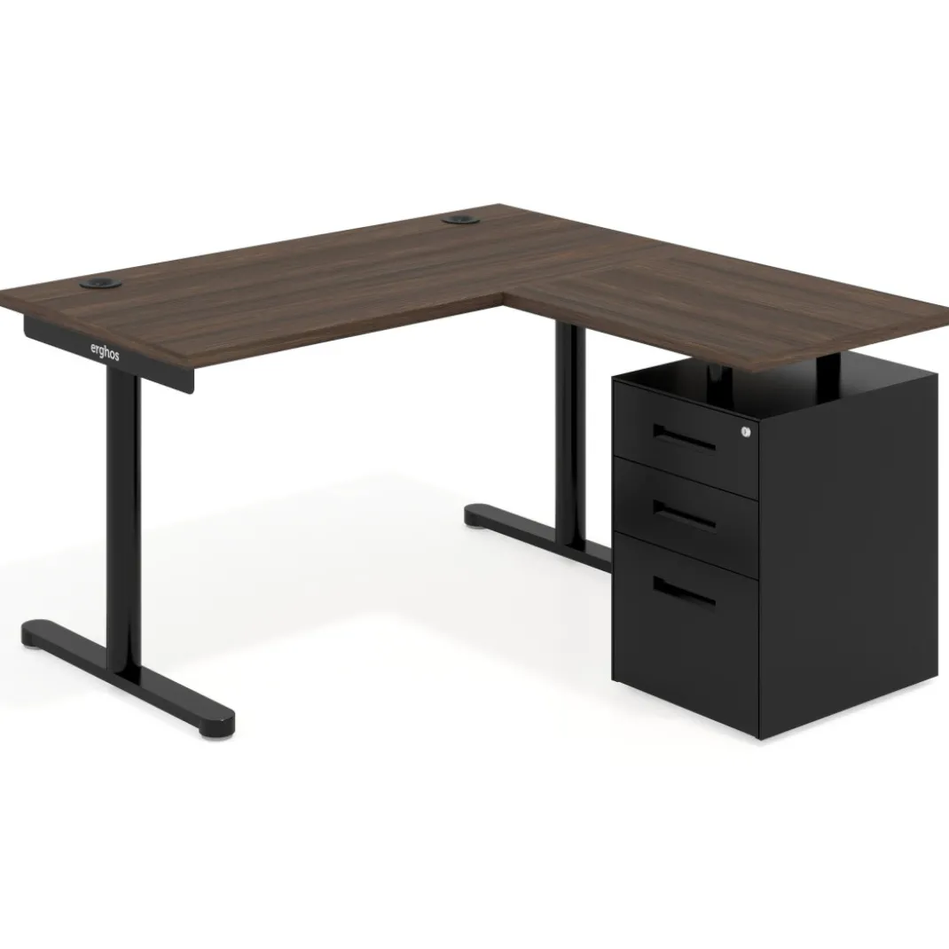 Mesa de Escritorio con cajones, fondo 68cm, estructura negra, ala corta, pedestal metálico