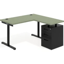 Mesa de Escritorio con cajones, fondo 68cm, estructura negra, ala corta, pedestal metálico