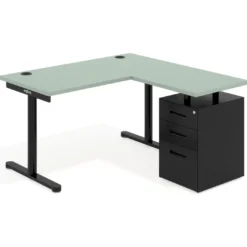 Mesa de Escritorio con cajones, fondo 68cm, estructura negra, ala corta, pedestal metálico