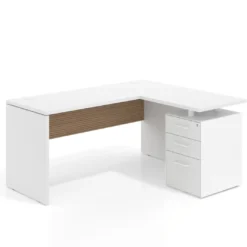 Mesa de Escritorio con cajones en L Work Plus, ala corta, fondo 60, frontales melamina diseño rayado