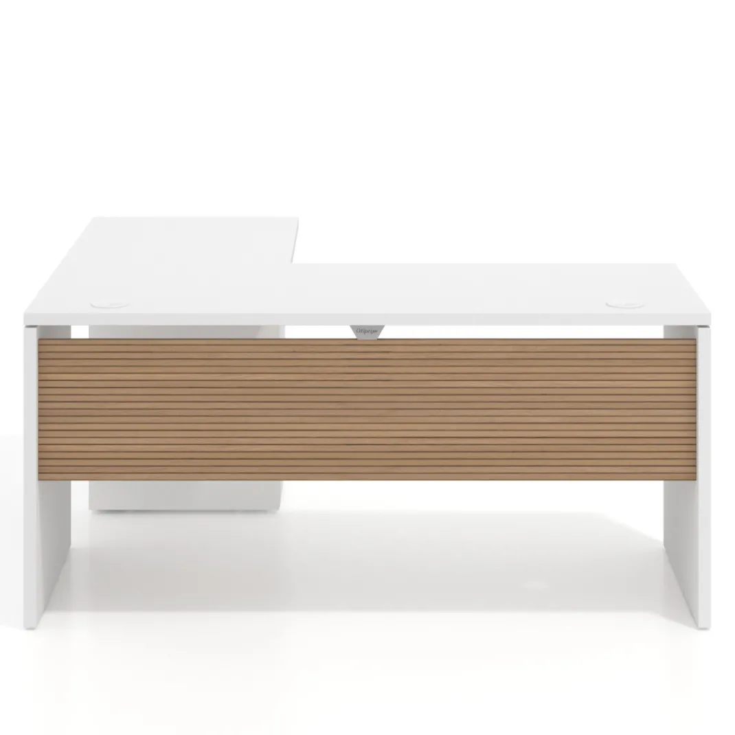 Mesa de Escritorio con cajones en L Work Plus, ala corta, fondo 60, frontales melamina diseño rayado