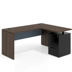 Mesa de Escritorio con cajones en L Work Plus, ala corta, fondo 60, frontales de metal estructura mistral