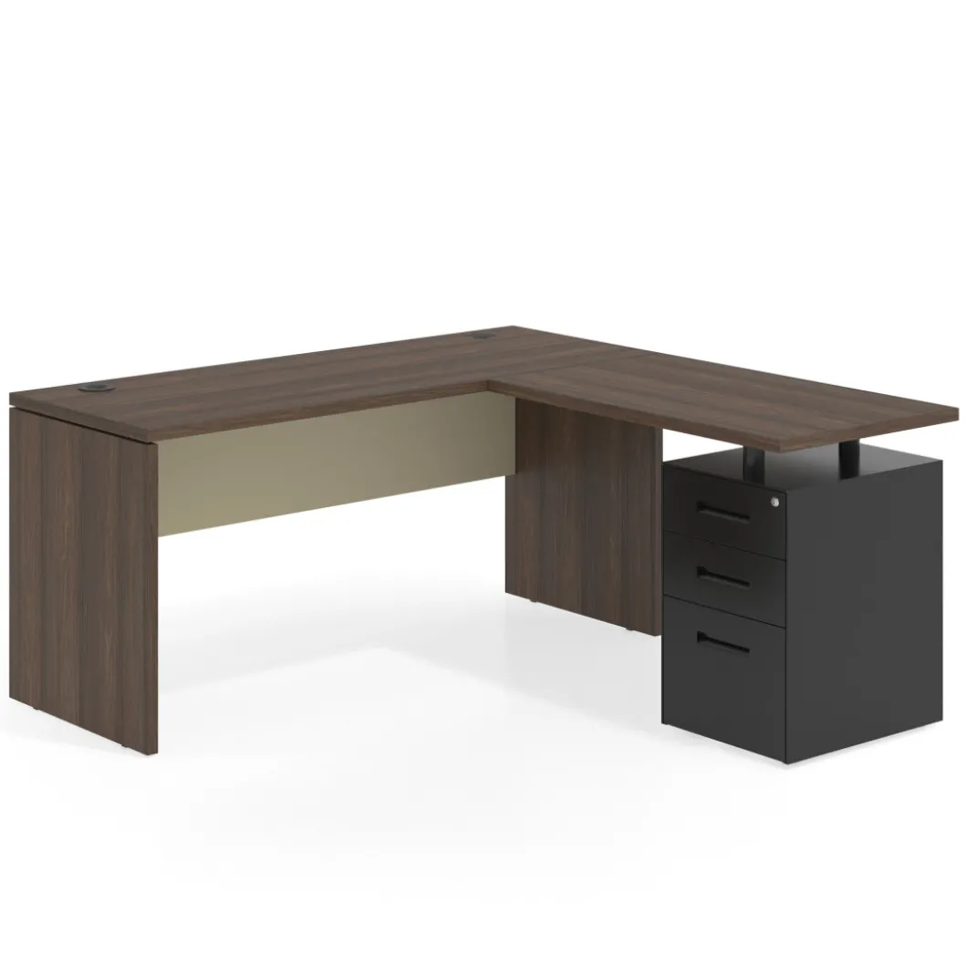 Mesa de Escritorio con cajones en L Work Plus fondo 60, frontales de metal estructura mistral
