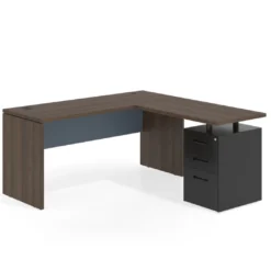 Mesa de Escritorio con cajones en L Work Plus fondo 60, frontales de metal estructura mistral