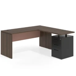 Mesa de Escritorio con cajones en L Work Plus fondo 60, frontales de metal estructura mistral