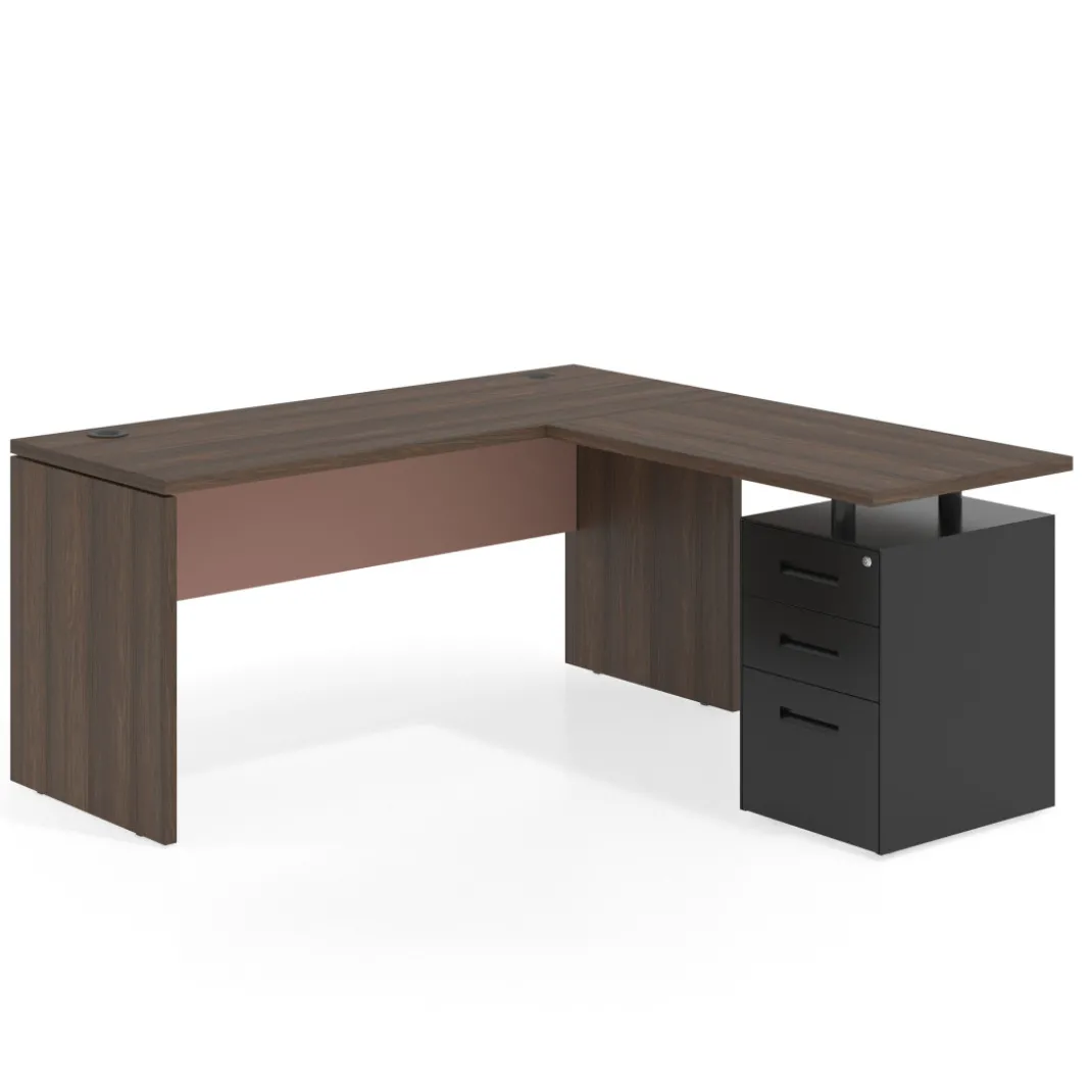 Mesa de Escritorio con cajones en L Work Plus fondo 60, frontales de metal estructura mistral