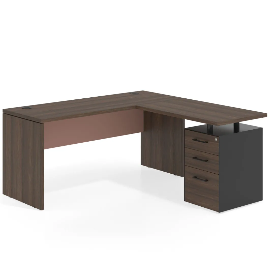 Mesa de Escritorio con cajones en L Work Plus fondo 60, frontales melamina estructura mistral