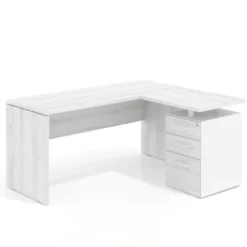 Mesa de Escritorio con cajones en L Work Plus, ala corta, fondo 60, frontales melamina diseño monocolor