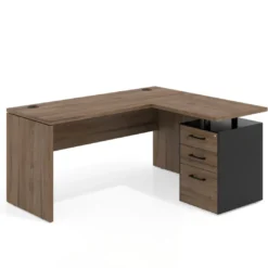 Mesa de Escritorio con cajones en L Work Plus, ala corta, fondo 60, frontales melamina diseño monocolor