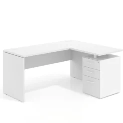 Mesa de Escritorio con cajones en L Work Plus, ala corta, fondo 60, frontales melamina diseño monocolor