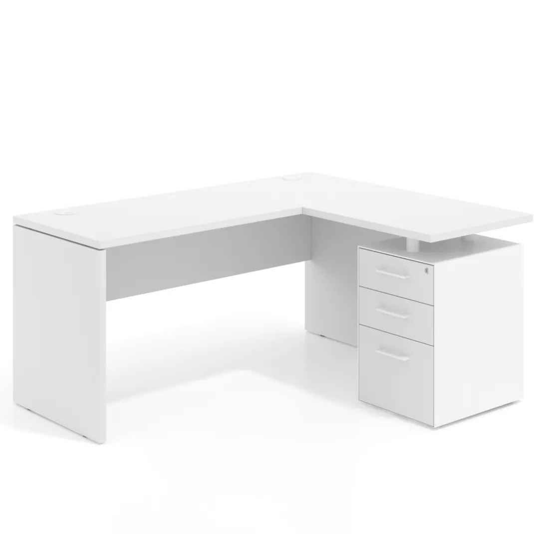 Mesa de Escritorio con cajones en L Work Plus, ala corta, fondo 60, frontales melamina diseño monocolor