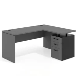 Mesa de Escritorio con cajones en L Work Plus, ala corta, fondo 60, frontales melamina diseño monocolor