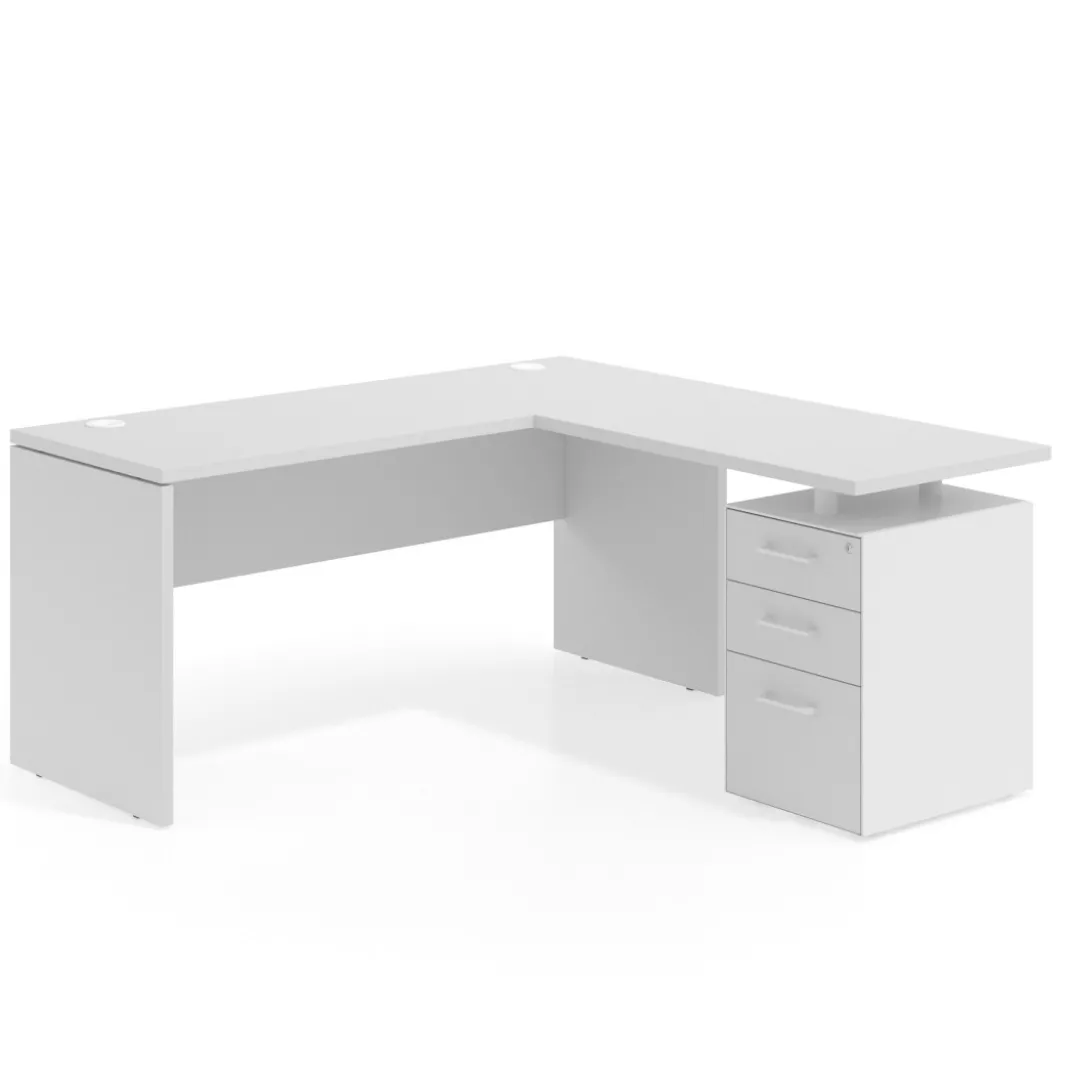Mesa de Escritorio con cajones en L Work Plus fondo 60, frontales melamina diseño monocolor