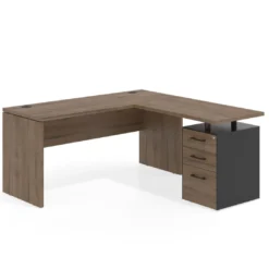 Mesa de Escritorio con cajones en L Work Plus fondo 60, frontales melamina diseño monocolor