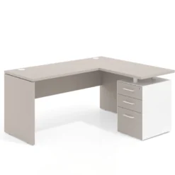 Mesa de Escritorio con cajones en L Work Plus, ala corta, fondo 60, frontales melamina diseño monocolor