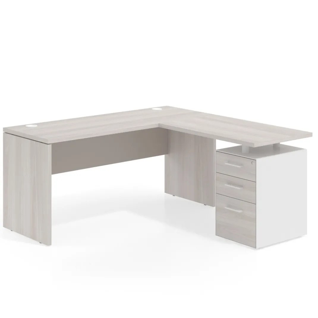 Mesa de Escritorio con cajones en L Work Plus fondo 60, frontales melamina estructura california